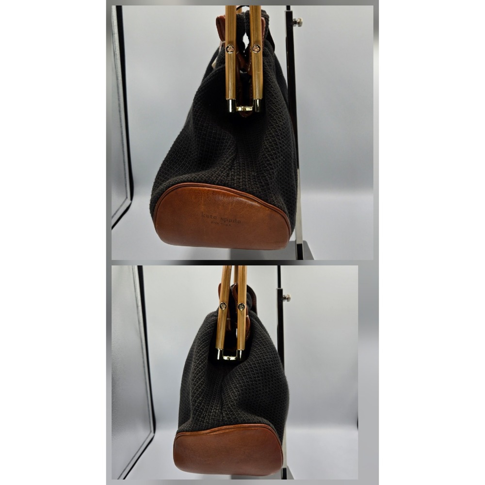 Kate Spade New York‎ Black Woven Leather Trimmed Bamboo Handle Drawstring Bag - Picture 3 of 6